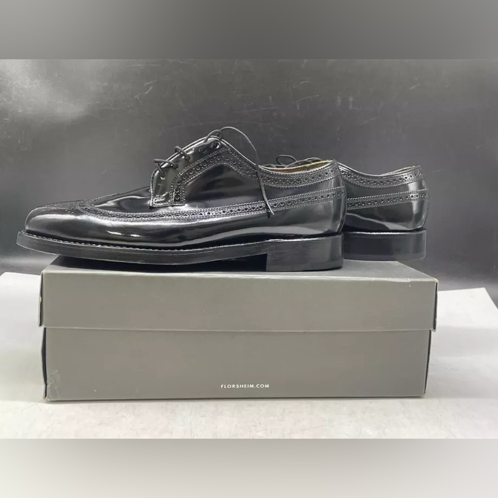 New Floresheim Imperial 92654 FL Jefferson Black Longwing Dress Shoes Size 9.5